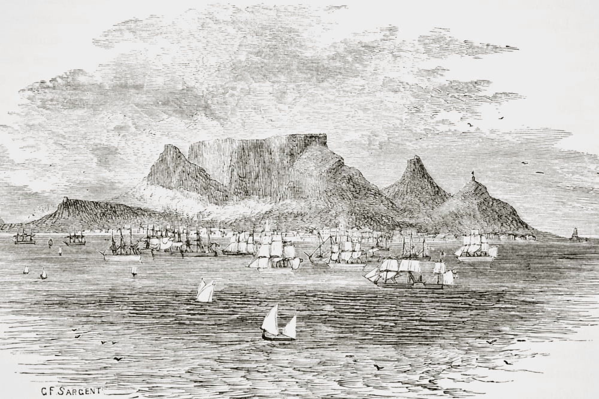 Cape Town South Africa From Table Bay Engraved By G Sargant From The Gallery Of Geography Published London Circa 1872 Canvas Art - Ken Welsh Design Pics (36 x 24)
