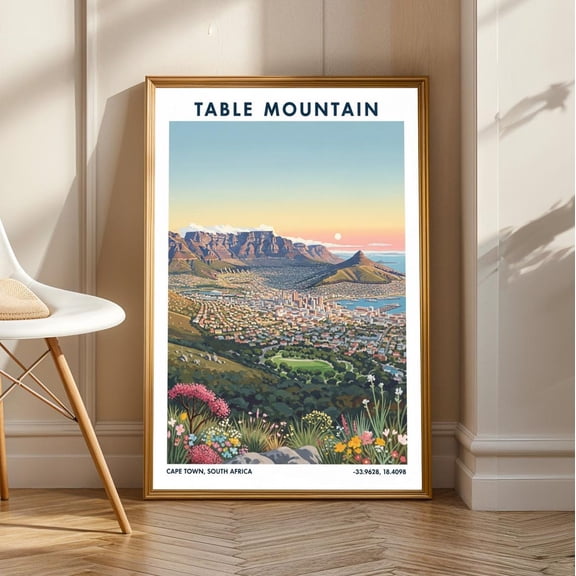 Cape Town Table Mountain Art Print: South African Landscape, Sunset Colors, Unframed Poster Size 8x12