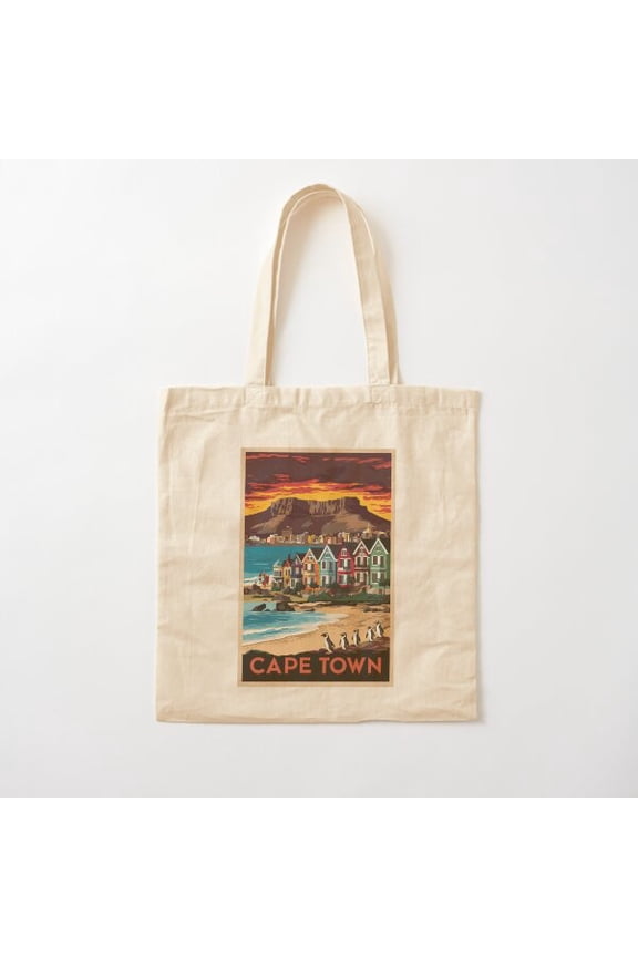 Cape Town Vintage Travel Variant 3 Canvas Tote Bags, Reusable Shopping Bag