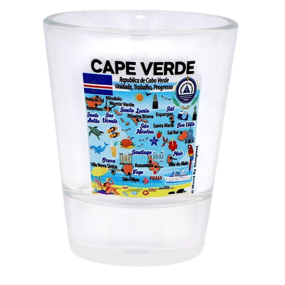 Cape Verde (Cabo Verde) Map and Attractions Collage Shot Glass