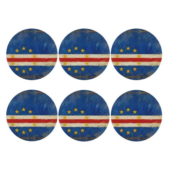 Cape Verde Flag Leather Coasters for Drinks Perfect for Living Room, Kitchen, or Outdoor Use Set of 6 Round Shape