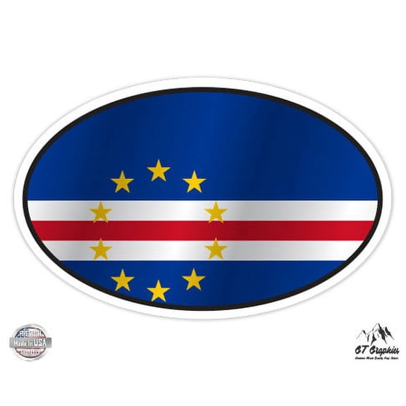 Cape Verde Flag Oval - 5" Vinyl Sticker - For Car Laptop I-Pad - Waterproof Decal