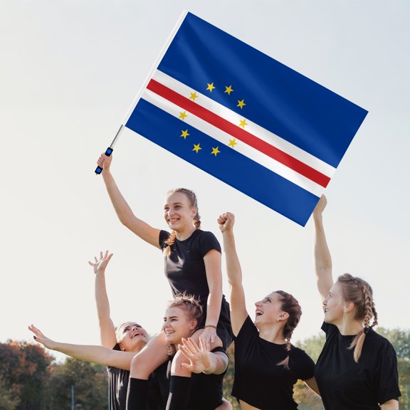 Cape Verde Telescoping Fan Flag – 1.6m Extendable Pole & Large National Banner with 10 Yellow Stars for Sports Events & Celebrations