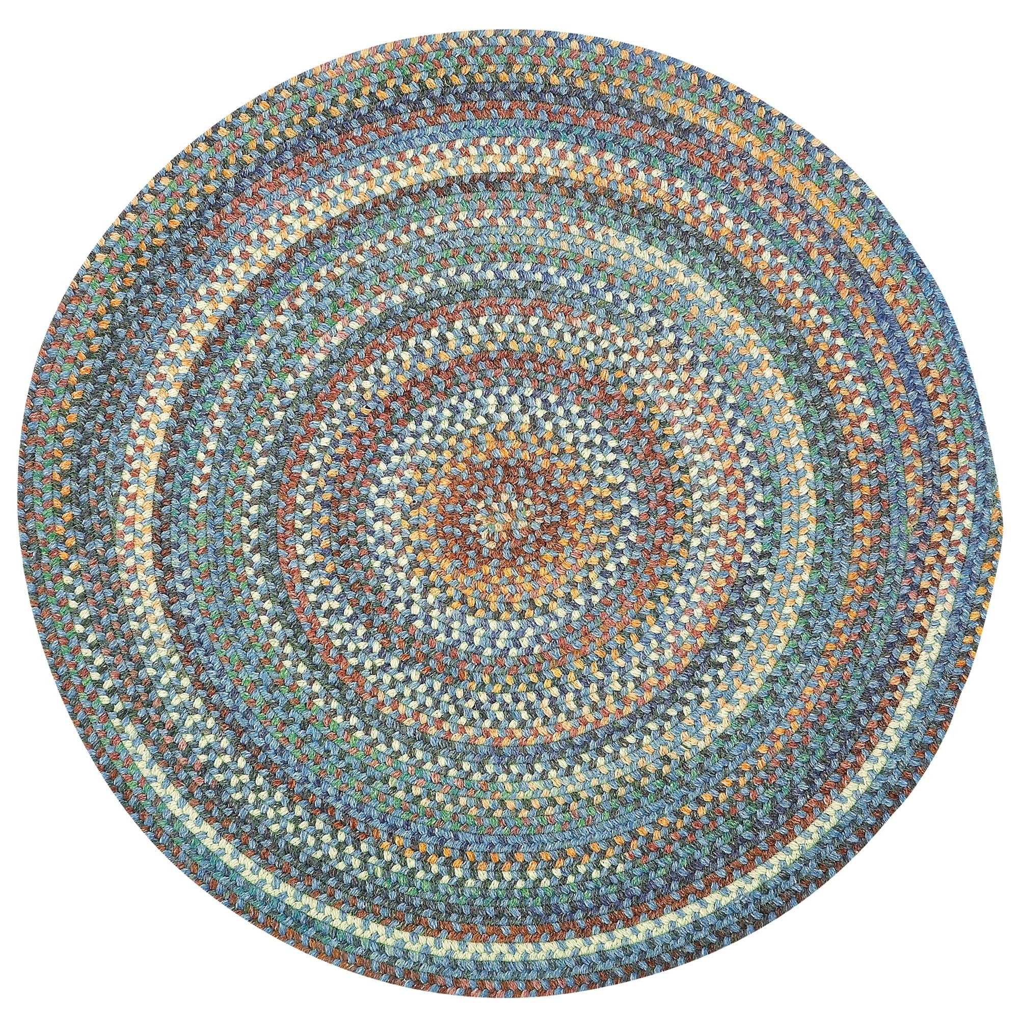 Legacy Blue Round Braided Wool and Synthetic Rug