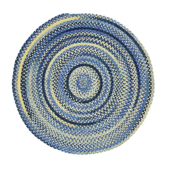 Capel Rugs American Heritage Braided Area Rug 36 Round Blue & Yellow Rug for Living Room