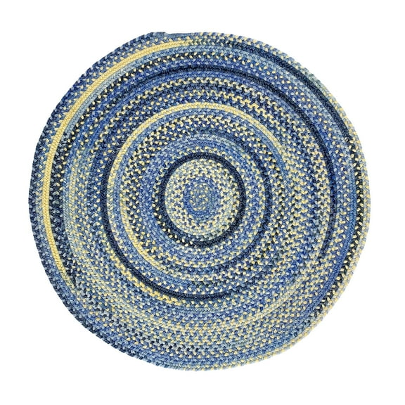 Capel Rugs American Heritage Braided Area Rug 36 Round Blue & Yellow Rug for Living Room