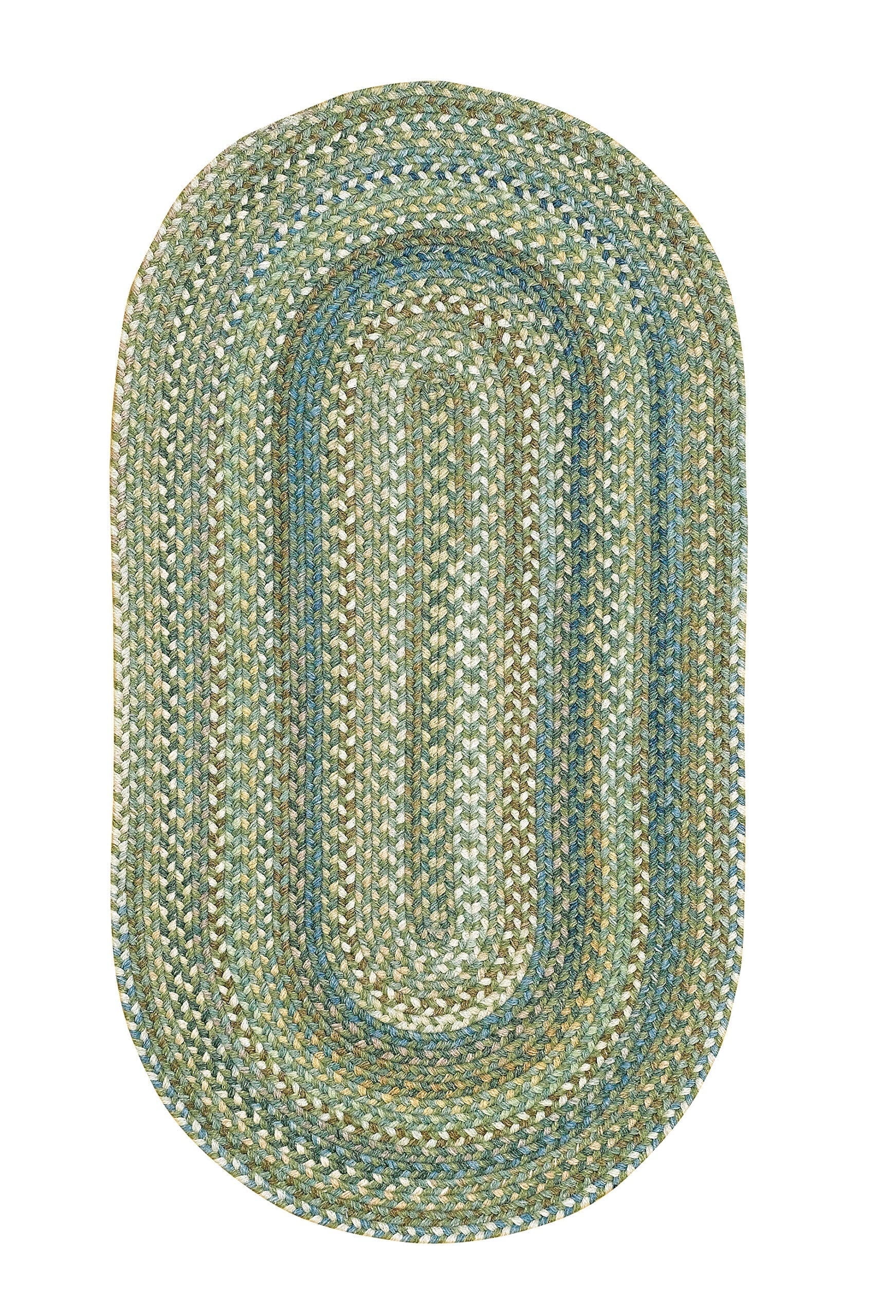 Sage and Blue Oval Braided Wool Blend Rug 4' x 6'