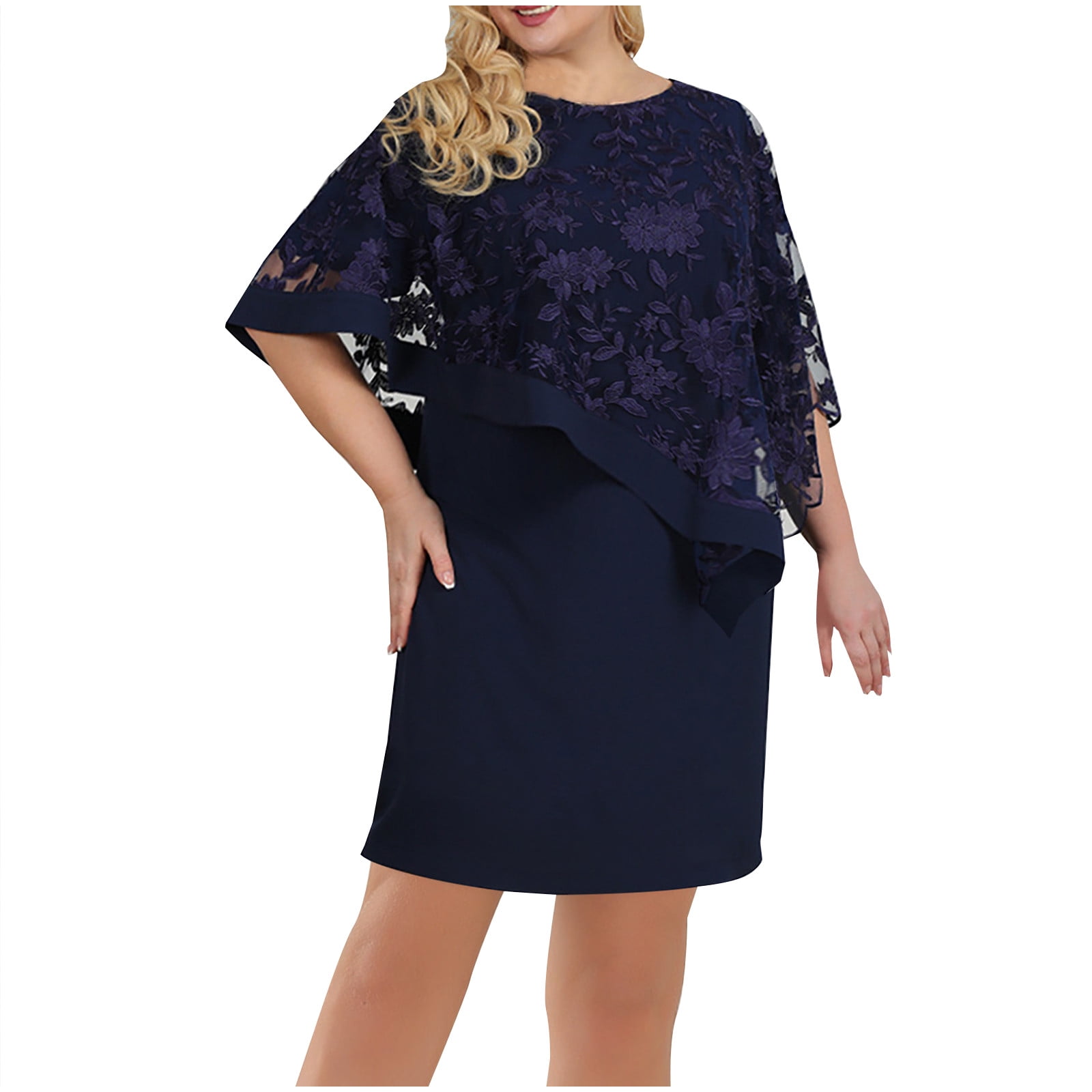 Capelet Mother of the Bride Dress Plus Size Lace Bobycon Pencil Dress  Wedding Guest Cocktail Cape Evening Gowns Navy, 2XL - Walmart.com