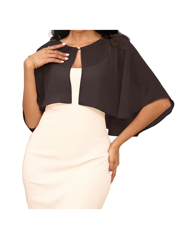 Capelets for Women Soft Chiffon Shawls Wraps Shurg for Evening Wedding Capes Bolero Cover Up Brown One Size