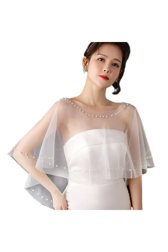 Capelets for Women Tulle Shawls Evening Dress Crystal Wraps Tops Beaded Trim