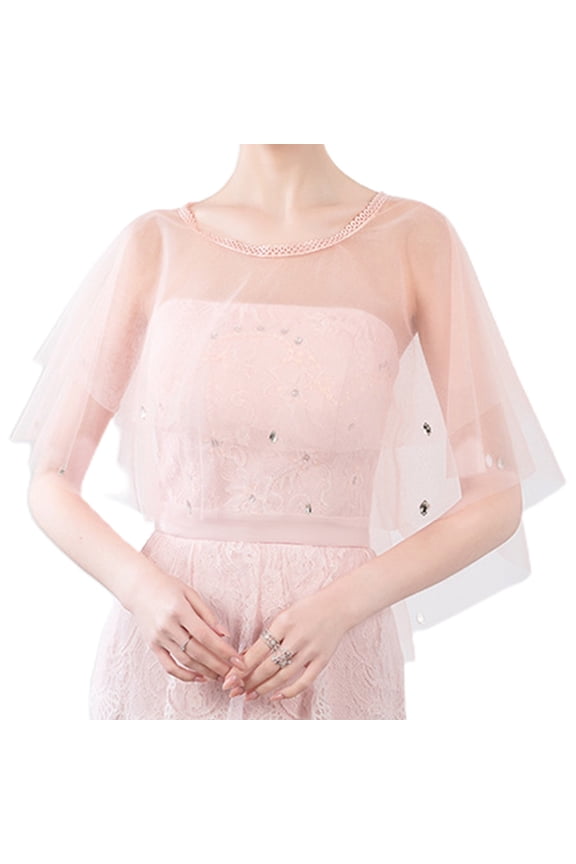 Capelets for Women Tulle Shawls Evening Dress Wraps Tops Lace Neck Trim