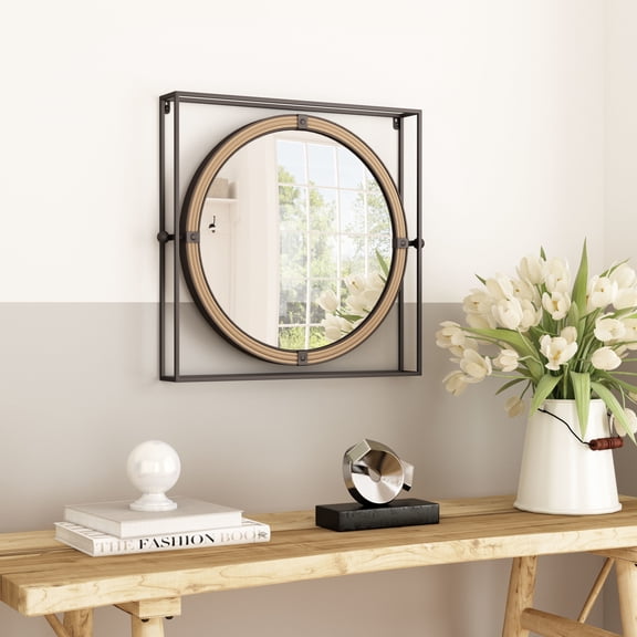 Capell Mirror Antique Gray Wall Decor, Modern Style, Hangs vertically only, Steel, Decor Mirrors