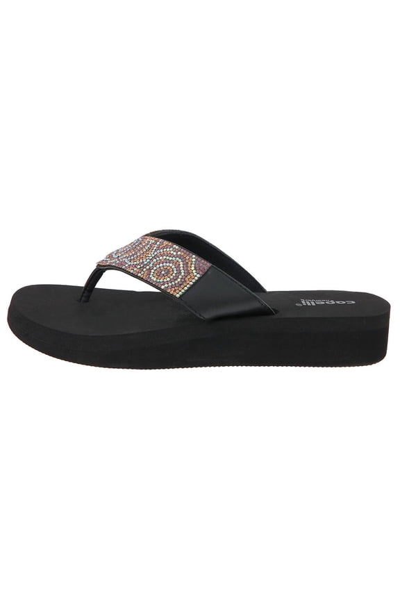 Faux Leather Thong with Crstal Embellishments Ladies Flip Flop Black Combo 8