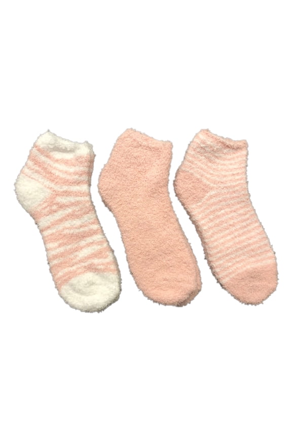 Womens Cozy Socks, 3-Pack Soft Fuzzy Crew Socks, Pink and White Assorted, One Size