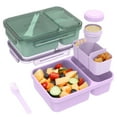thumbnail image 1 of Caperci 2 Pack 62 oz Salad Container for Lunch, 2-Section Meal Preparation Containers featuring Detachable Toppings Trays, Sauce Cup, Reusable Fork, BPA-Free (Purple & Green), 1 of 7