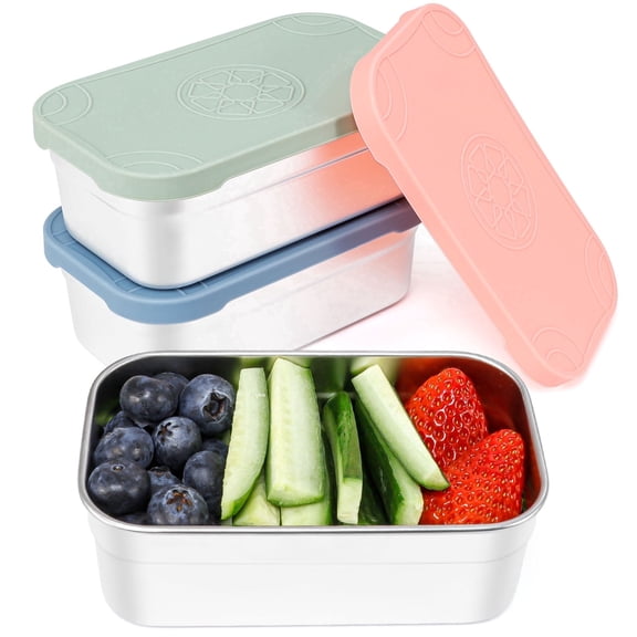 Caperci 3 Pack 15oz Stainless Steel Small Food Containers with Silicone Lids - Leak proof, Reusable & BPA-Free(440ml)