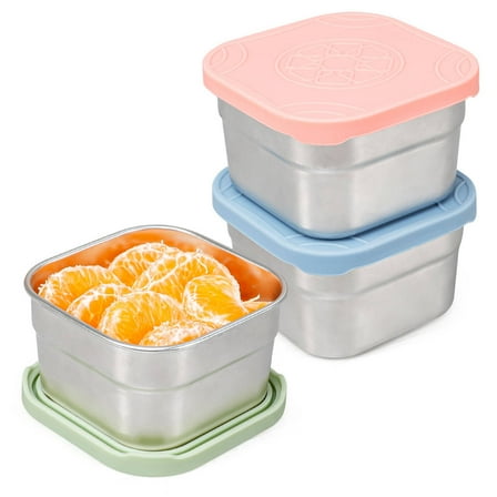 Caperci 3 Pack 8oz Stainless Steel Small Food Containers with Silicone Lids - Leak proof, Reusable & BPA-Free(240ml)