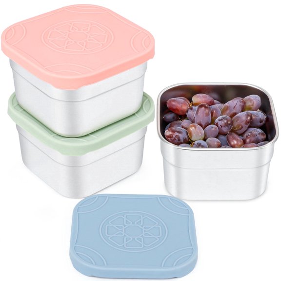 Caperci 3 Pack 8oz Stainless Steel Small Food Containers with Silicone Lids - Leak proof, Reusable & BPA-Free(240ml)