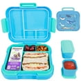 thumbnail image 1 of Caperci 4.8 Cups Bento Box for Kids - 4 Compartments Large Lunch Box with Two Modular Containers, Leak-Proof, Microwave & Dishwasher Safe, BPA-Free, Shark Pattern (Blue), 1 of 7