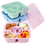 Caperci 3 Pack Lunchable Snack Containers -660ml 5 Compartment Lunchable Containers with Dividers, Dishwasher Safe, New Virgin PP Translucent Lid+ Solid-Colored Box Body Light Color