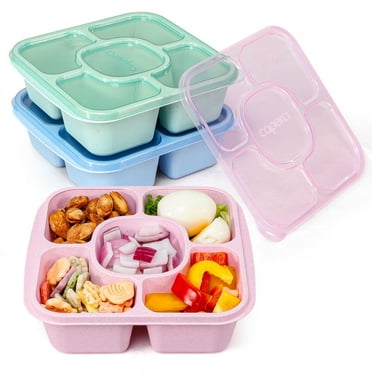 Caperci 3 Pack Lunchable Snack Containers -660ml 5 Compartment Lunchable Containers with Dividers, Dishwasher Safe, New Virgin PP Translucent Lid  Solid-Colored Box Body (Light Color)​