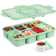 Caperci All-in-One Snack Tray with Lid and Handle - 10 Compartments and Built-in 2 Sauce Cups Portable Snackle Box for Travel, Dishwasher Safe, Leak-Proof, BPA-Free (Green)