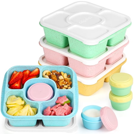 Caperci 4 Pack Lunchable Containers, Lunchable Box Reusable 5 Compartment Bento Snack Box with 4 Leakproof Sauce Containers, Dishwasher Safe, BPA Free, Wheat Straw (Vintage Color) price history and forecast - Caperci CK319