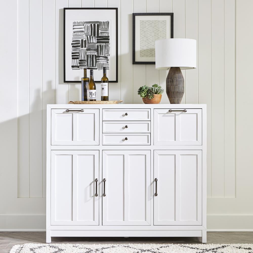 Porcelain White French Country Buffet with Rubberwood and Maple Veneers