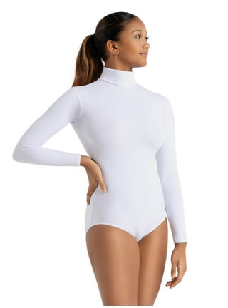 Womens Bodysuit Top Blouse Long Sleeve Leotard White thong Turtleneck Body  Suit