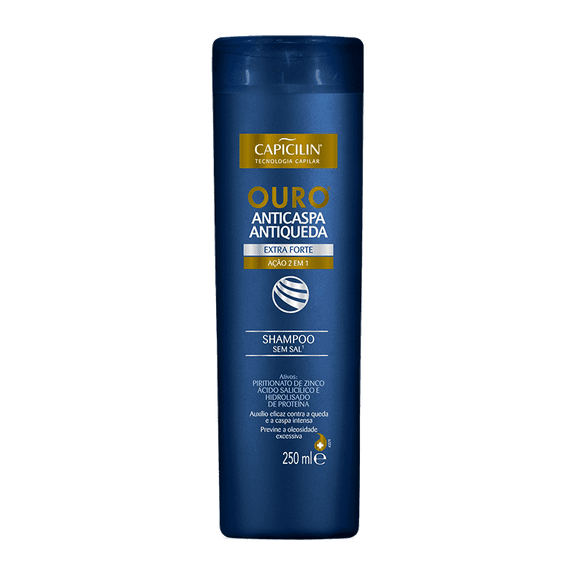 Capicilin - Linha Ouro Anticaspa e Antiqueda - Shampoo 250 Ml - (Anti-Dandruff and Anti-Hair Loss Gold Collection - Shampoo 8.45 Fl oz)