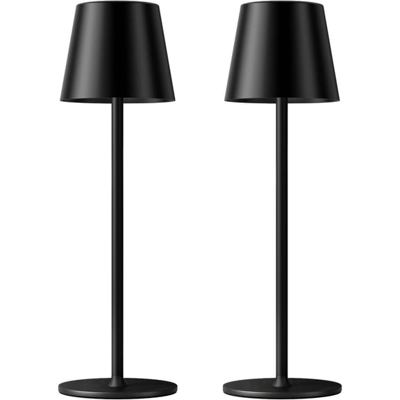 2 Pack Cordless Table Lamp, Portable LED Desk Lamps, 3 Color Stepless Dimming Up, for Restaurant, Bedroom, Outdoor Camping, Coffee Shop, Night Light, Rechargeable (Black)