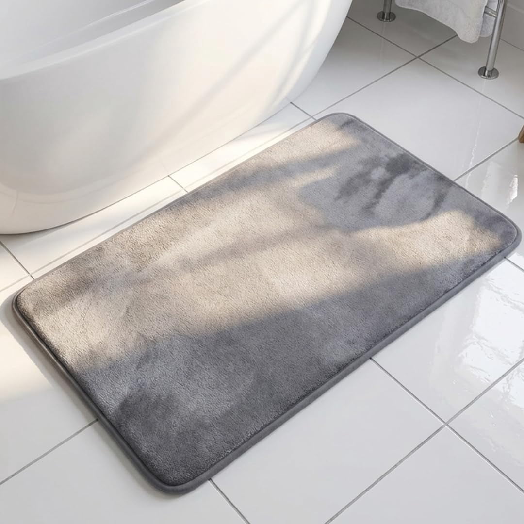 Memory Foam Bath Mat, Super Soft Absorbent Bathroom Rug Non Slip, Quick Dry, Machine Washable Floor Carpet for Tub Shower, Home Decor Accessories, 43x61, Grey