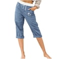 thumbnail image 1 of Capirs for Women Casual Summer Clearance Xunlbb Women’s Elastic Waist Summer Solid Casual WithPockets Outing Pants Capris on Clearance,Blue 2XL, 1 of 5