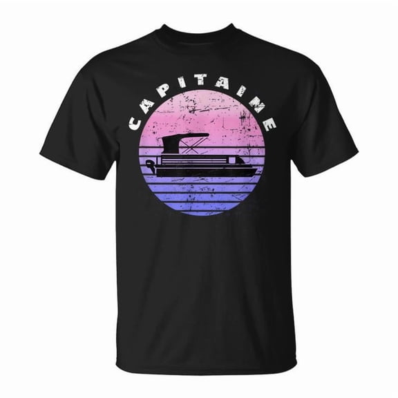 Capitaine French Pontoon Captain Tee Boat Owner Boating Cotton T Shirt Unisex Adult Fit Nautical Graphic Gift for Boaters or Boat Enthusiasts, Size 5XL, Color Black