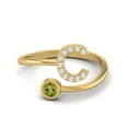 thumbnail image 1 of Capital C Initial Letter 3MM Round Peridot 925 Sterling Silver Gold Vermeil Women Adjustable Valentines Day Gifts Ring, 1 of 3
