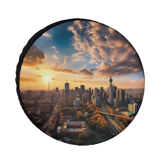 Capital City of South Africa Johannesburg-4 Camping Spare Tire Cover Modern Cityscape Waterproof Sun Protection Universal Fit for Trailers SUV Truck Camper Travel 12inch