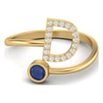 thumbnail image 1 of Capital D Initial Letter Blue Sapphire 925 Sterling Silver Gold Vermeil Adjustable Front Open Women Valentines Day Gifts Ring, 1 of 3