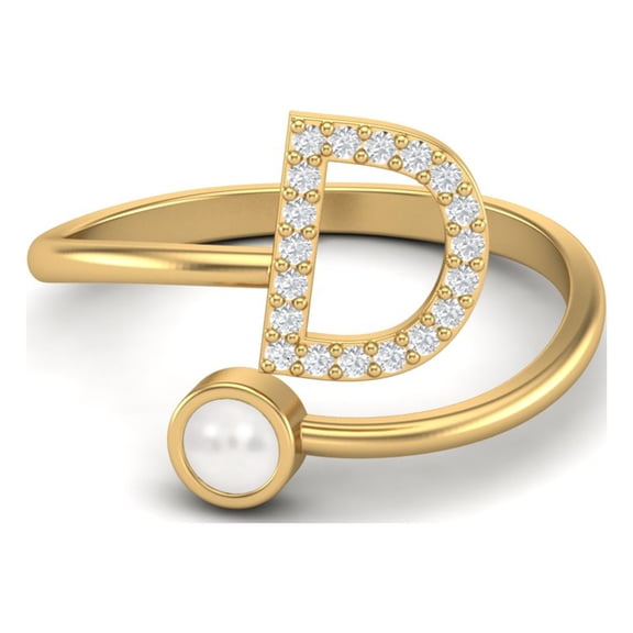 Capital D Initial Letter Pearl 925 Sterling Silver Gold Vermeil Women Mother's Day Gift Ring Adjustable Front Open Mother's Day Gift Ring Jewelry