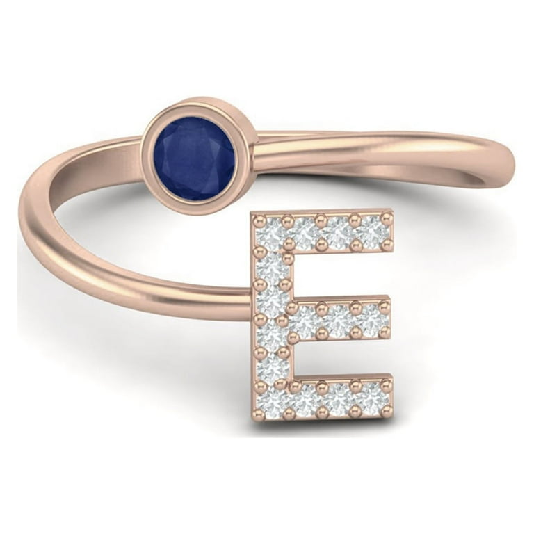 Capital E Initial Letter Blue Sapphire Adjustable Front Open 925