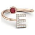 thumbnail image 1 of Capital E Initial Letter Ruby Glass Filled Women Valentines Day Gifts Ring Adjustable Front Open Valentines Day Gifts Ring 925 Sterling Silver Rose Vermeil, 1 of 3