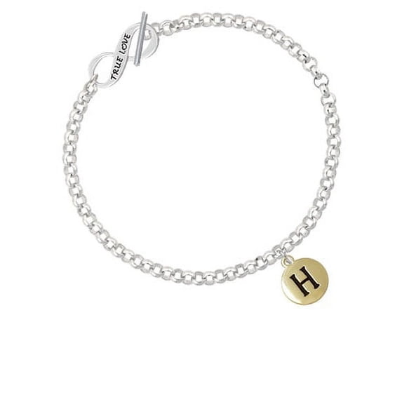 Capital Gold Tone Letter - H - Pebble Disc - True Love Infinity Toggle Chain Bracelet