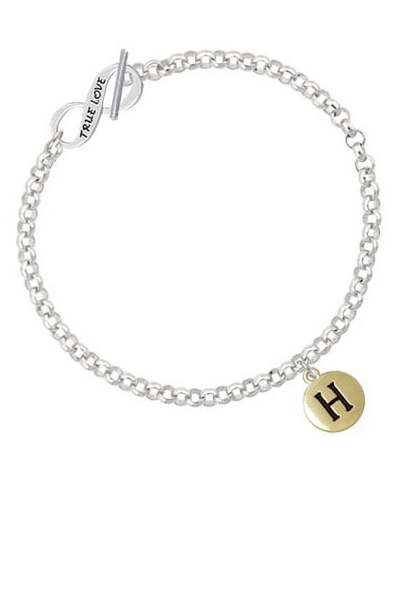 Capital Gold Tone Letter - H - Pebble Disc - True Love Infinity Toggle Chain Bracelet