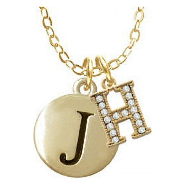 Capital Gold Tone Letter J Pebble Disc H Gold Tone Crystal