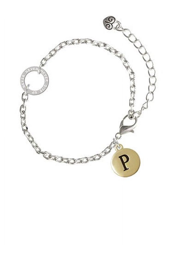 Capital Gold Tone Letter - P - Pebble Disc - Never Give Up Ring Zoe Bracelet