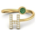 thumbnail image 1 of Capital H Initial Letter Emerald Women Adjustable Front Open Valentines Day Gifts Ring 925 Sterling Silver Gold Vermeil, 1 of 3