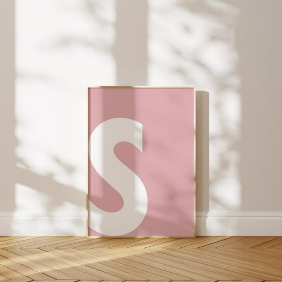 Capital Initial S Print Pink Monogram Wall Art Single Letter Minimal Alphabet Print Home Decor #2845, 12x18 UNFRAMED