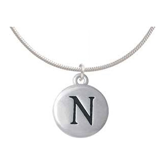 Capital Letter - N - Pebble Disc - Charm Necklace, 18"+2" Extender
