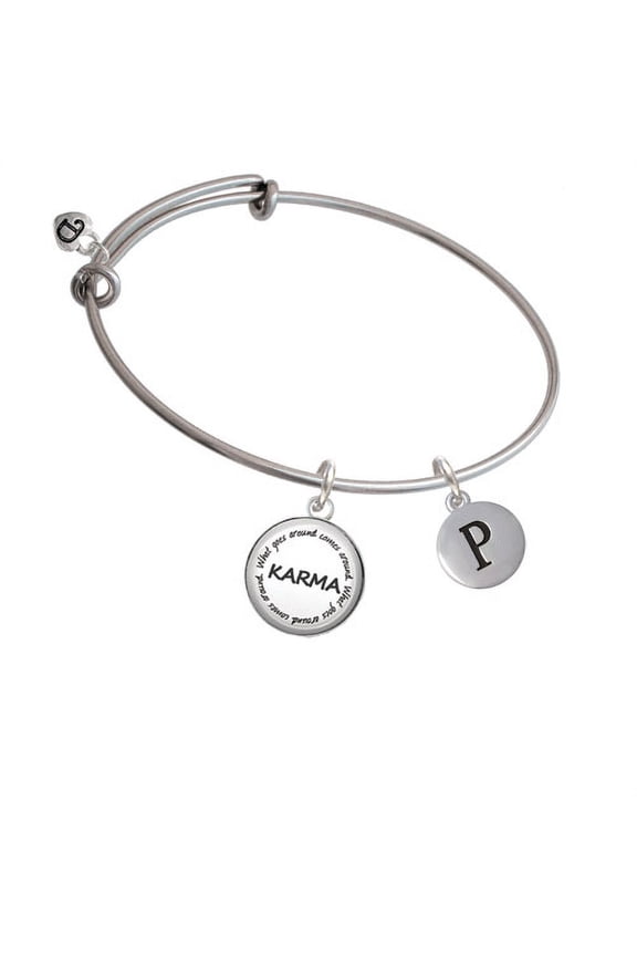 Capital Letter - P - Pebble Disc - Karma Bangle Bracelet