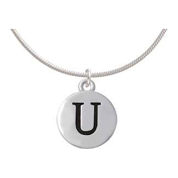 Capital Letter - U - Pebble Disc - Charm Necklace, 18"+2" Extender