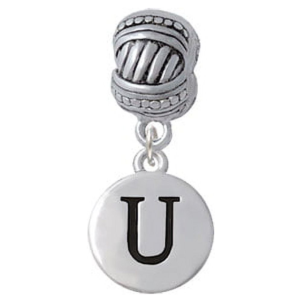 Capital Letter - U - Pebble Disc - Large Rope with Cross Beads Charm Bead